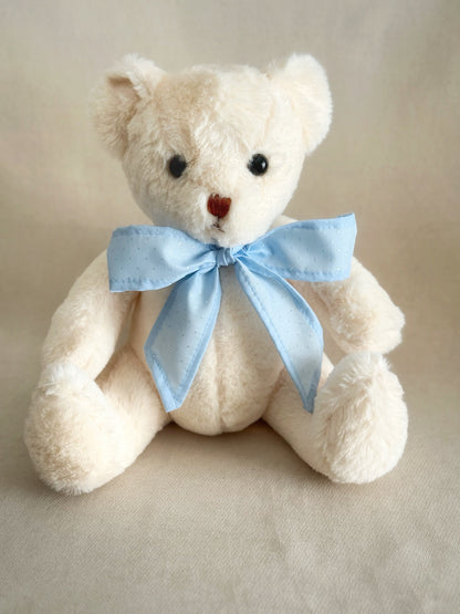 Oso de peluche blanco con listón celeste, personalizable con nombre, regalo para bebé
