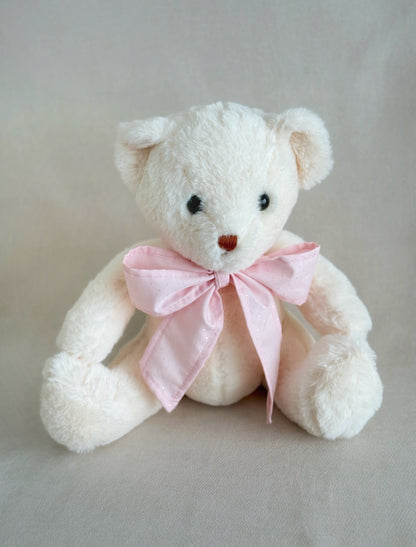 Oso de peluche blanco con listón rosa, personalizable, ideal para regalo de nacimiento